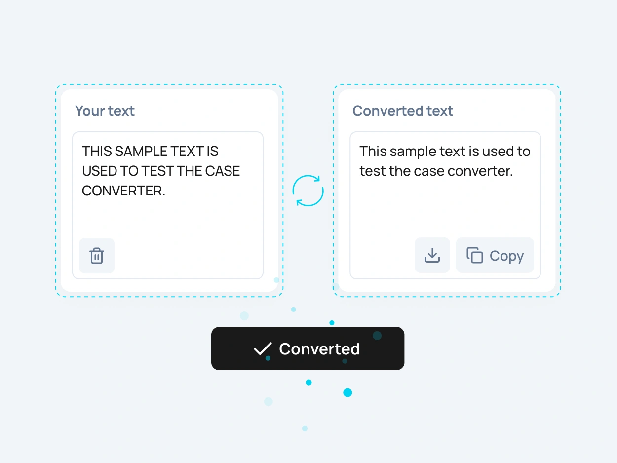 Sentence case converter showing ALL CAPS text changed to sentence case