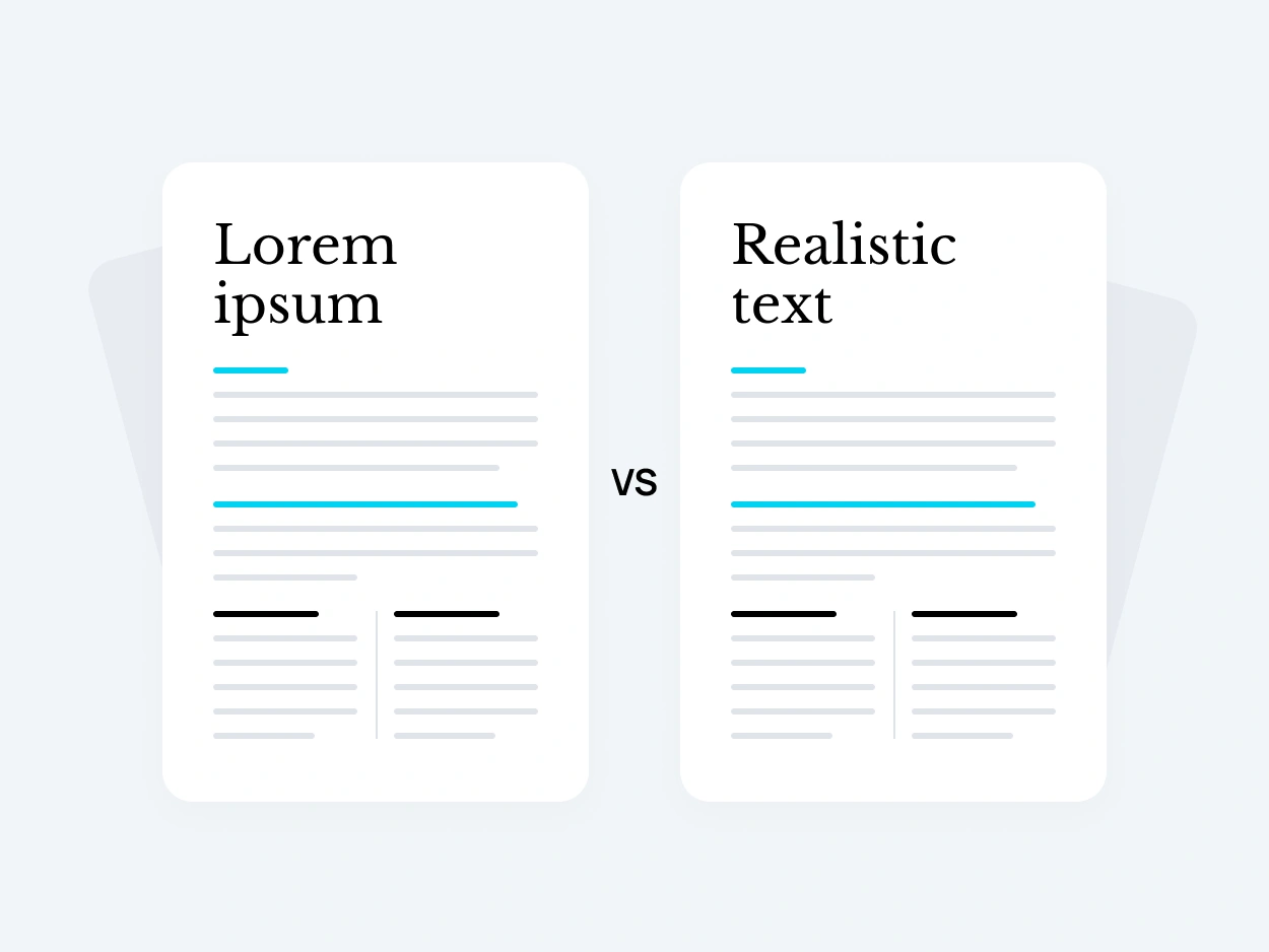 Placeholder copy using real words in a website design review